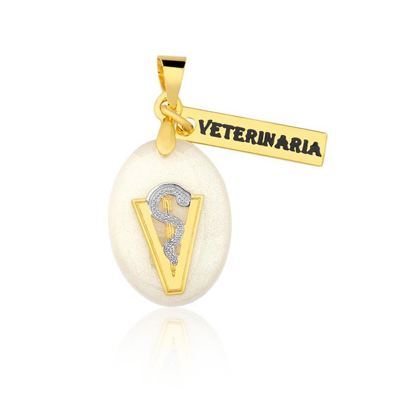 PINGENTE FOLHEADO MADRE PÉROLA VETERINARIA - PROFISSÕES