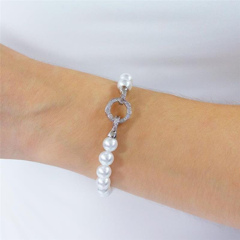 PULSEIRA FOLHEADA PÉROLAS FECHO CRAVEJADO RÓDIO