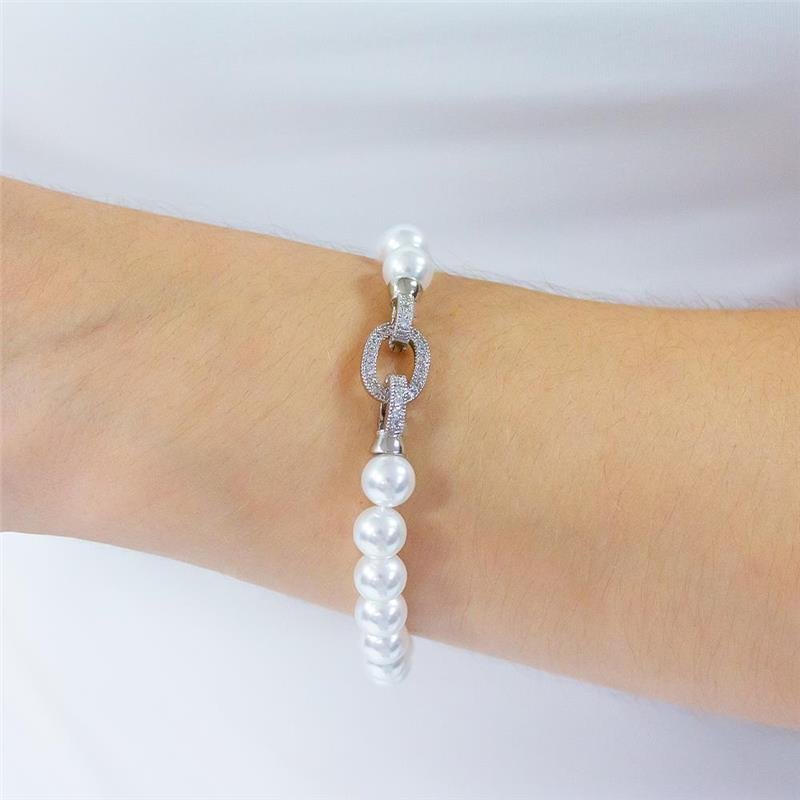 PULSEIRA FOLHEADA PÉROLAS FECHO CRAVEJADO 