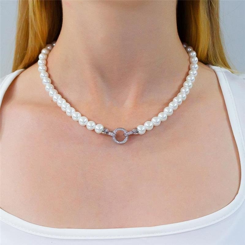 GARGANTILHA FOLHEADA PÉROLA FECHO CRAVEJADO