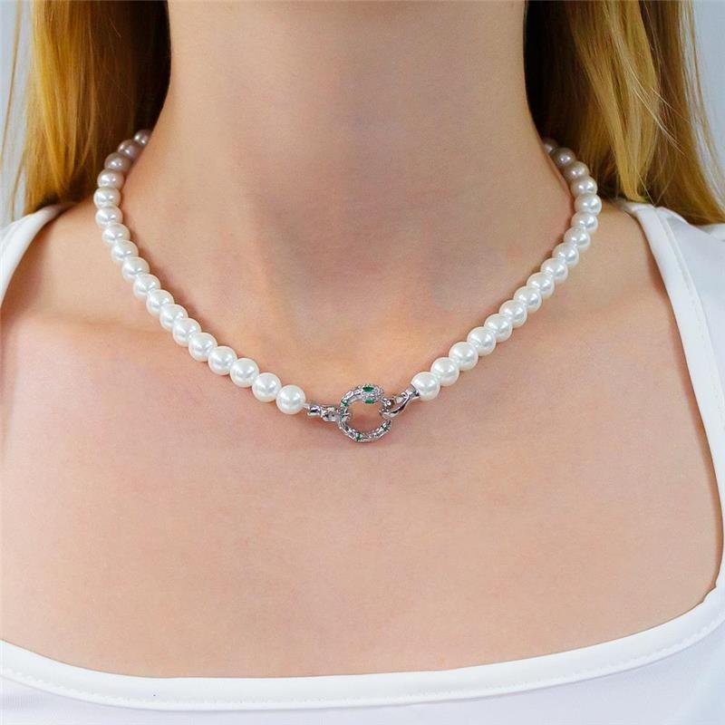 GARGANTILHA FOLHEADA PÉROLAS COBRA CRAVEJADA