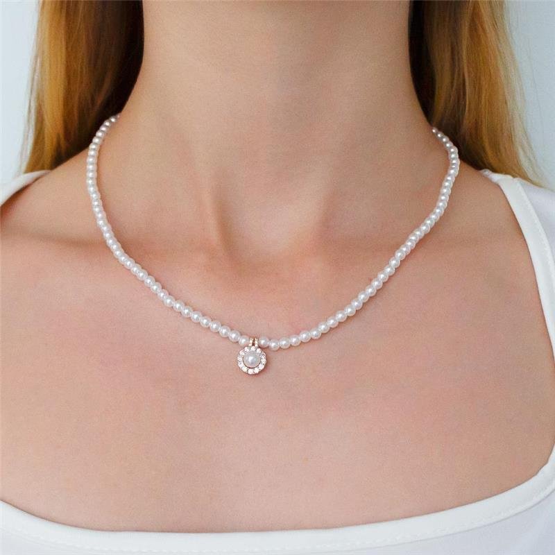 GARGANTILHA FOLHEADA PÉROLAS PINGENTE CRAVEJADO