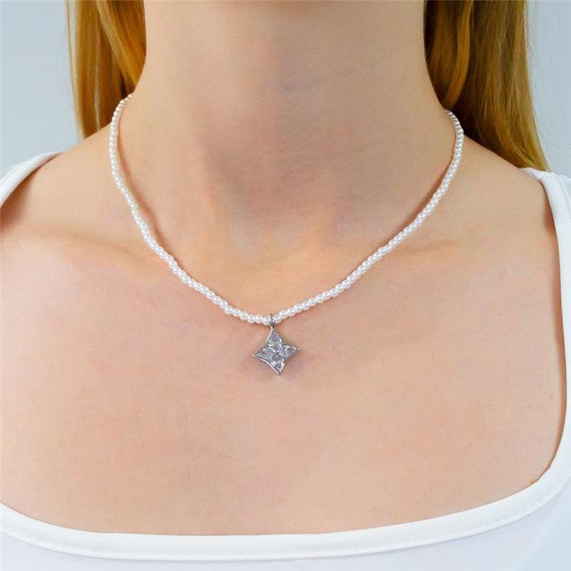 GARGANTILHA FOLHEADA PÉROLAS FLOR PONTOS DE LUZ