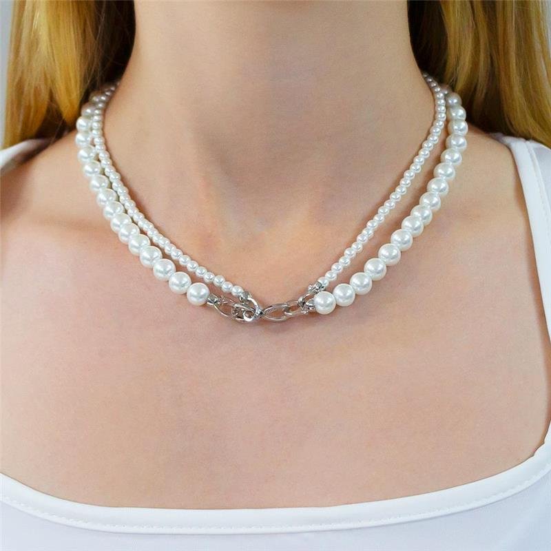 GARGANTILHA FOLHEADA DUPLA DE PÉROLAS FECHO INFINITO CRAVEJADO