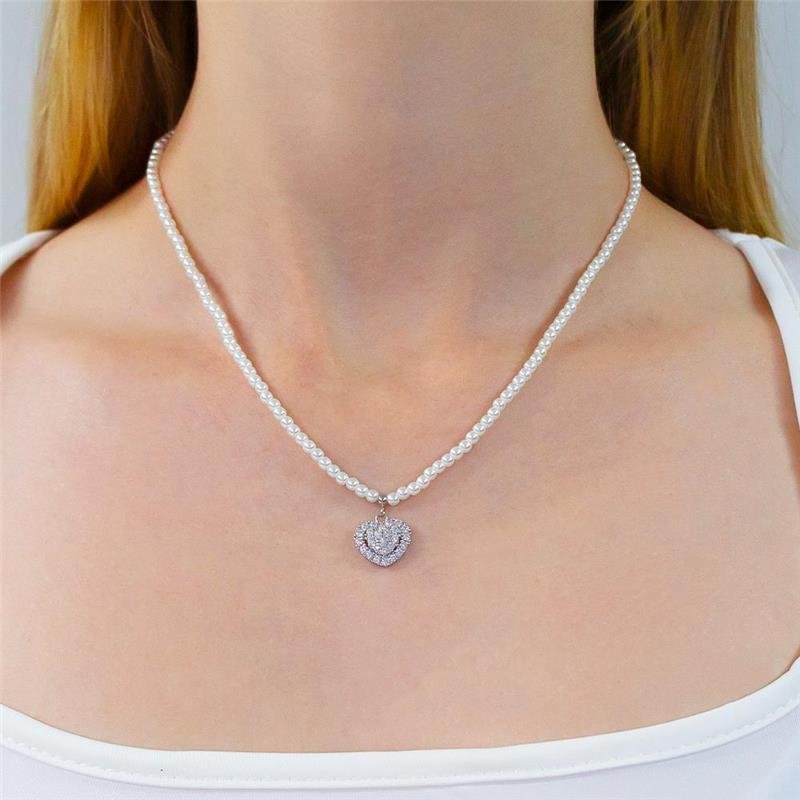 GARGANTILHA FOLHEADA PÉROLAS CORAÇÃO CRAVEJADO