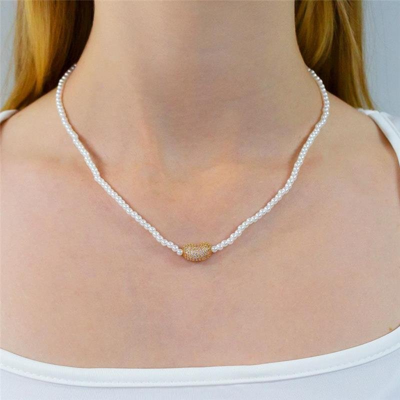 GARGANTILHA FOLHEADA PÉROLAS OVAL CRAVEJADO