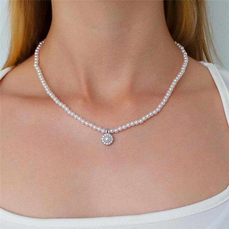 GARGANTILHA FOLHEADA PÉROLA ESFERA CRAVEJADA