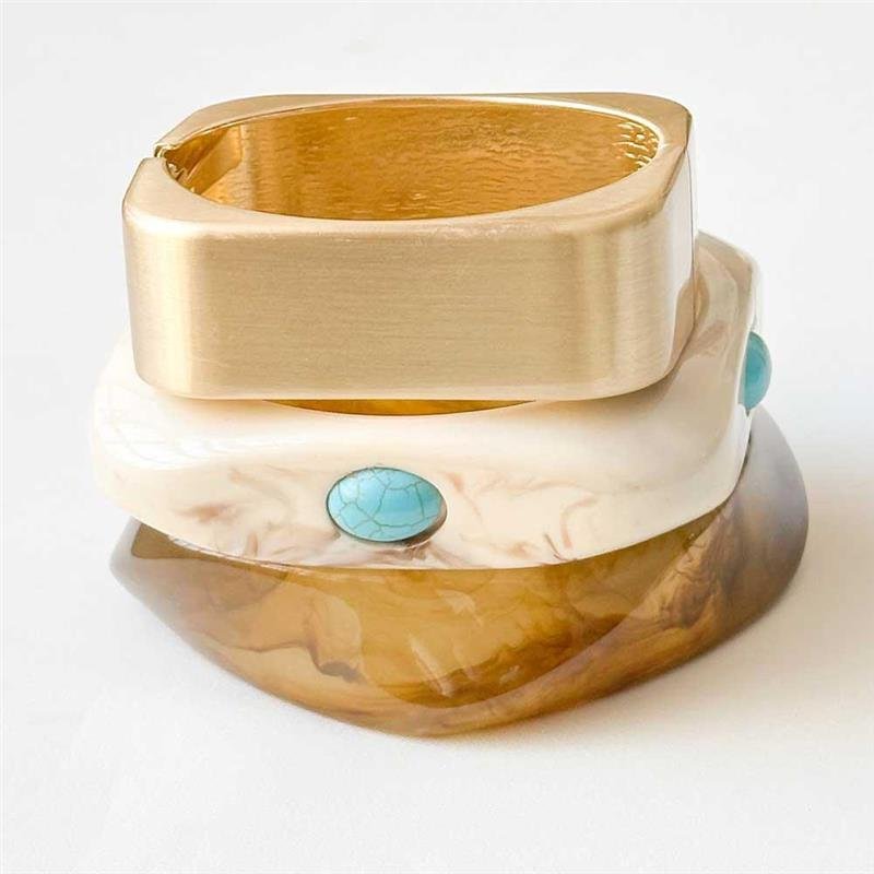 BRACELETE TRIO TURQUESA DOURADO FOSCO