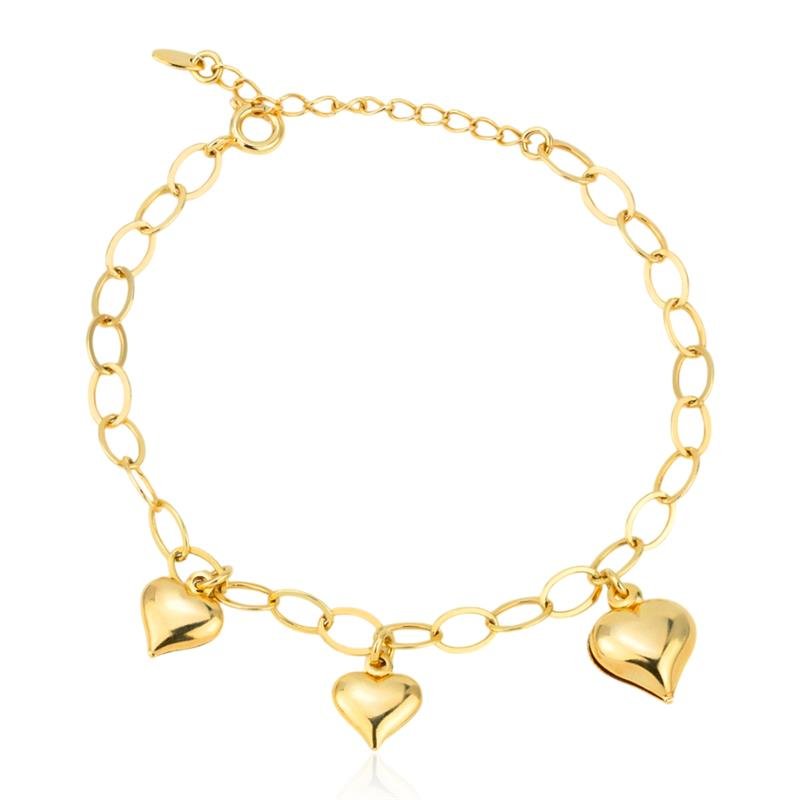 PULSEIRA FOLHEADA CORAÇÃO LISO ELOS 