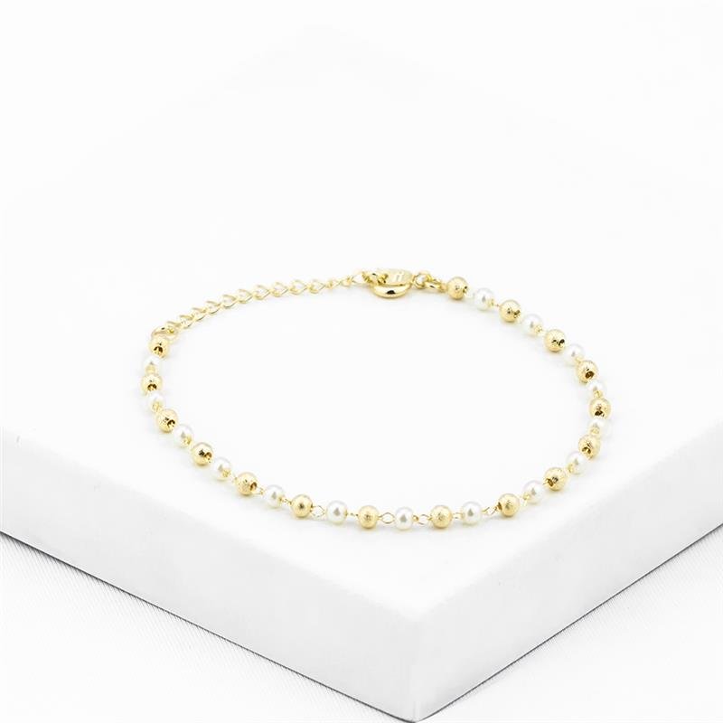 PULSEIRA FOLHEADA PÉROLA E ESFERAS 