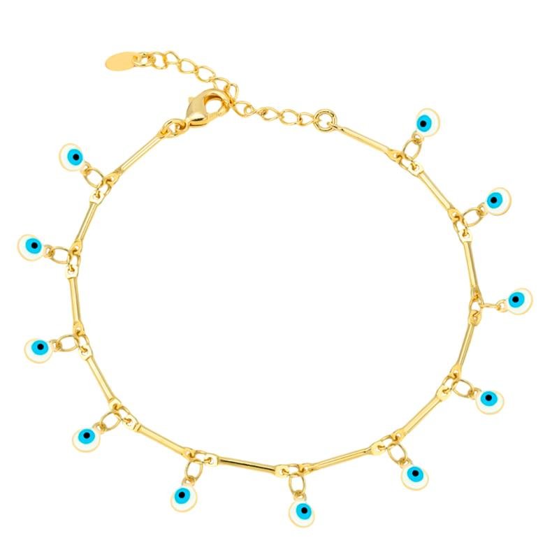 PULSEIRA FOLHEADA PINGENTES DE OLHO GREGO 