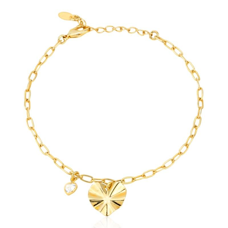 PULSEIRA FOLHEADA CORAÇÃO PINGENTE AMASSADO 