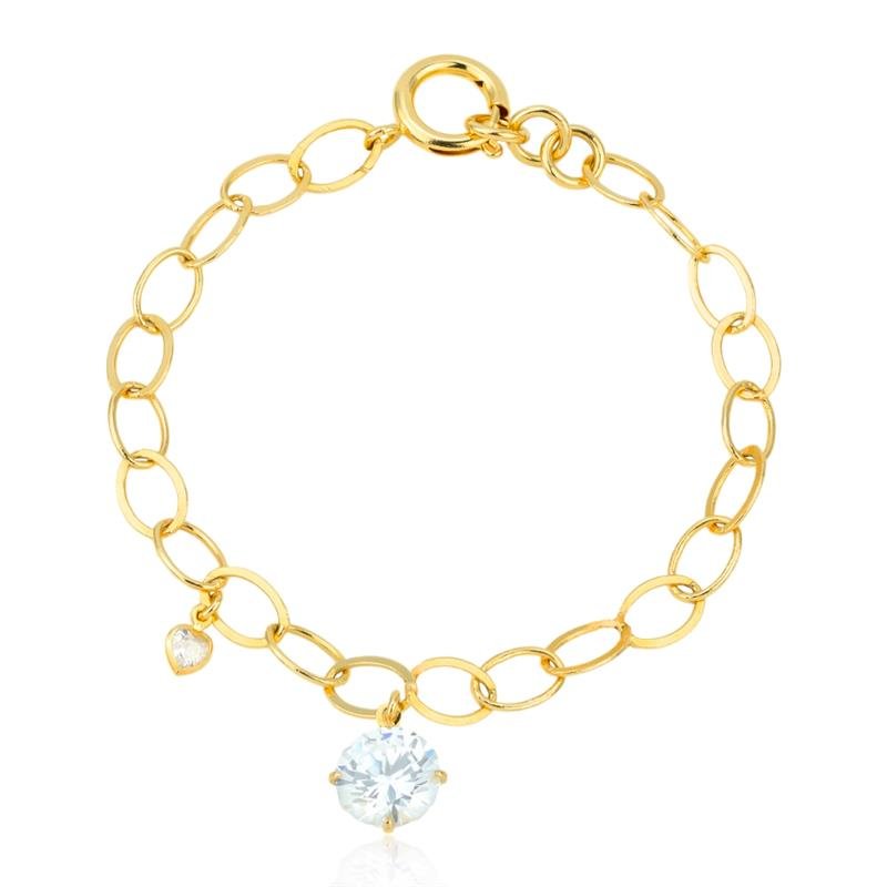 PULSEIRA FOLHEADA ELOS E PONTO DE LUZ 