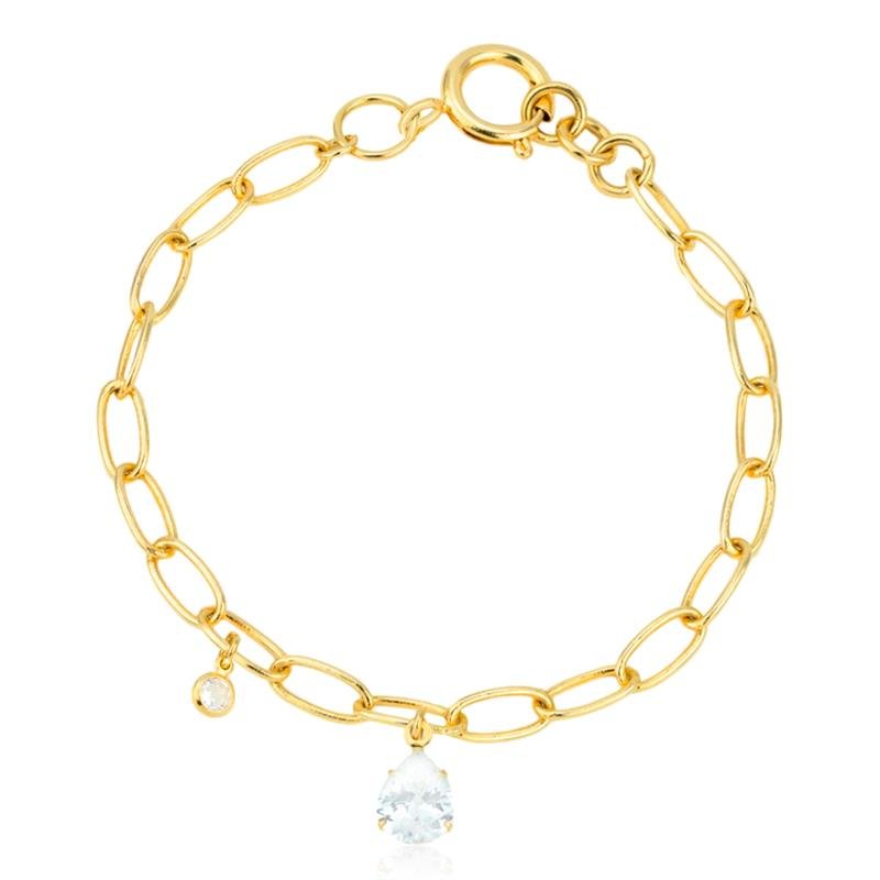 PULSEIRA FOLHEADA ELOS COM PONTO DE LUZ GOTA 