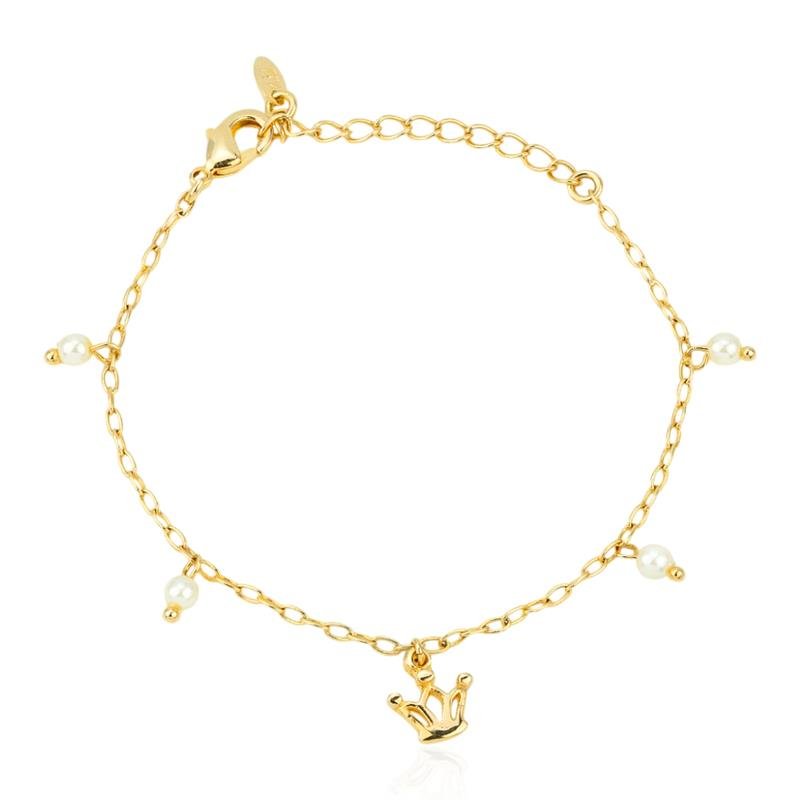 PULSEIRA FOLHEADA INFANTIL PÉROLA E COROA 