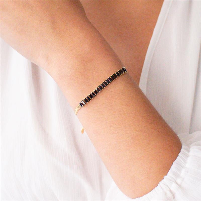 PULSEIRA FOLHEADA FITA COM ZIRCÔNIA NEGRA BAGUETE