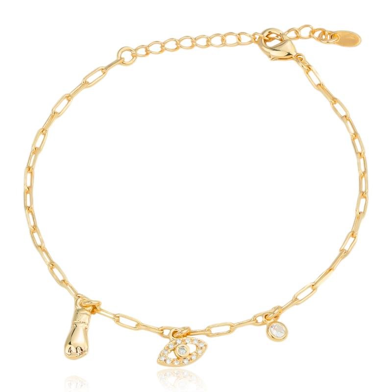 PULSEIRA FOLHEADA PINGENTES OLHO GREGO 