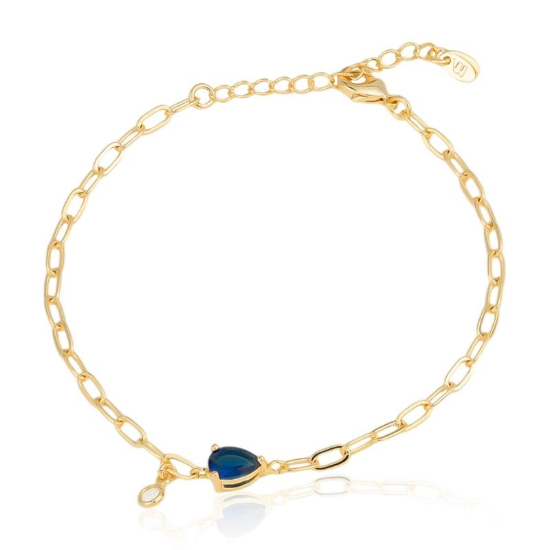 PULSEIRA FOLHEADA PEDRA AZUL PONTO DE LUZ E 18 CM
