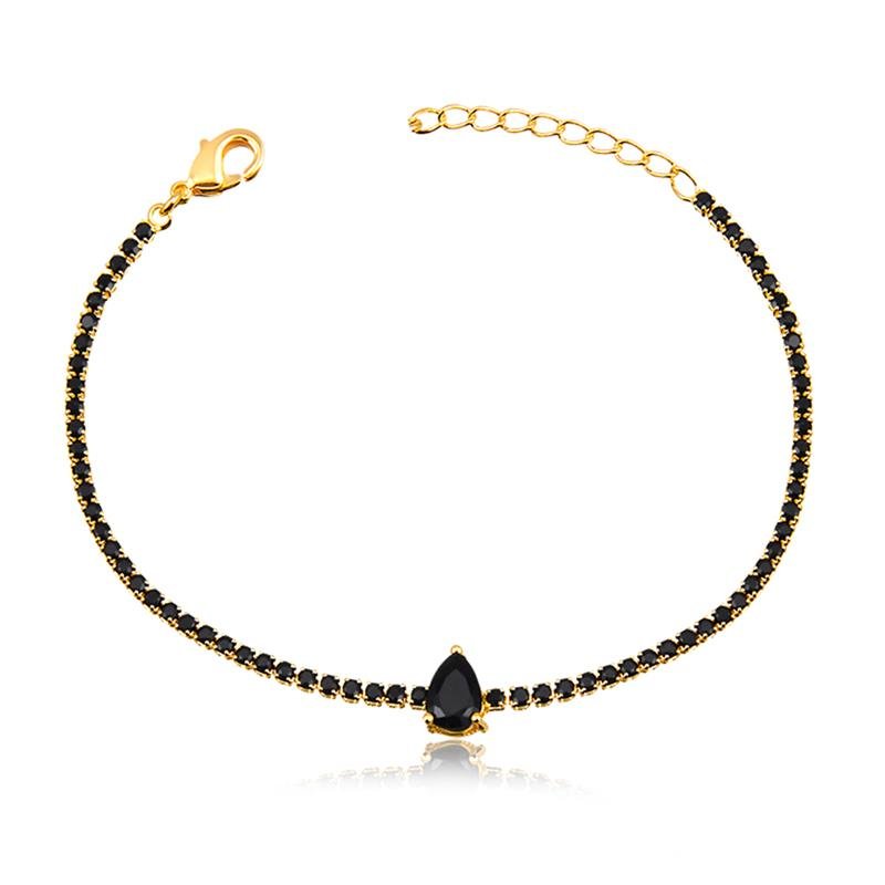 PULSEIRA FOLHEADA RIVIERA ZIRCÔNIA NEGRA