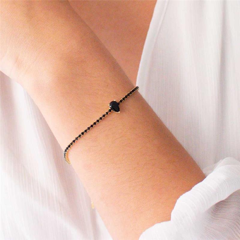 PULSEIRA FOLHEADA RIVIERA ZIRCÔNIA NEGRA