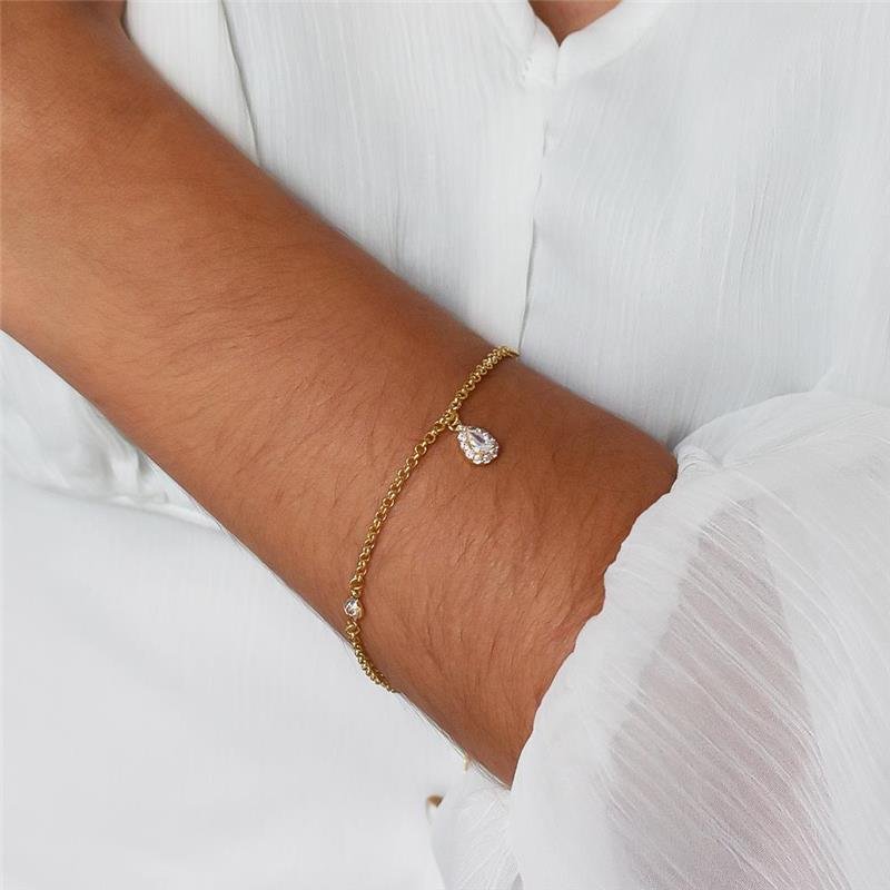 PULSEIRA FOLHEADA GOTA ZIRCÔNIA COM PONTO DE LUZ