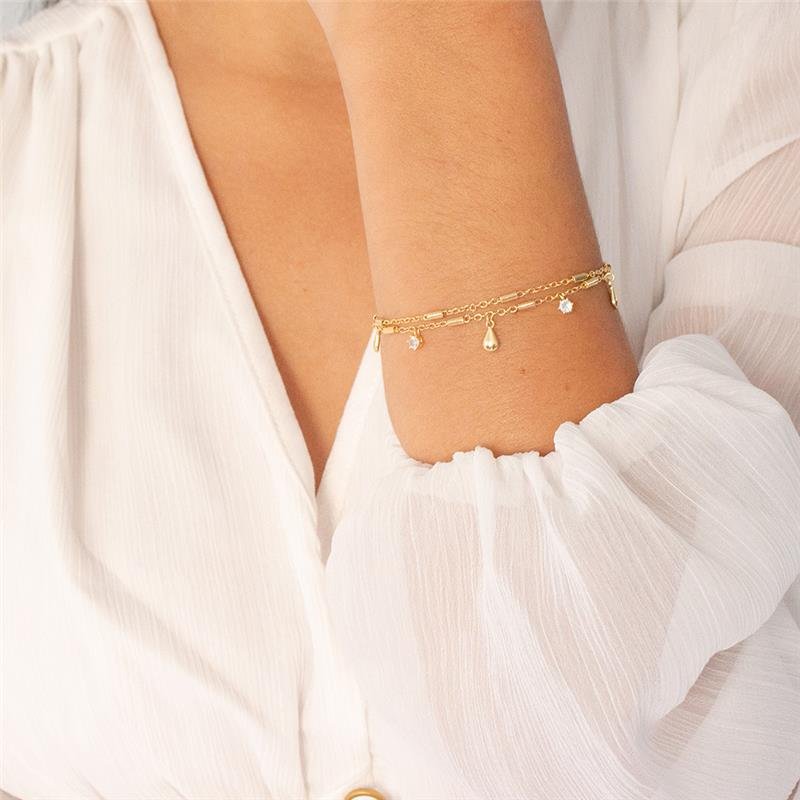 PULSEIRA FOLHEADA DUPLA PINGENTES 