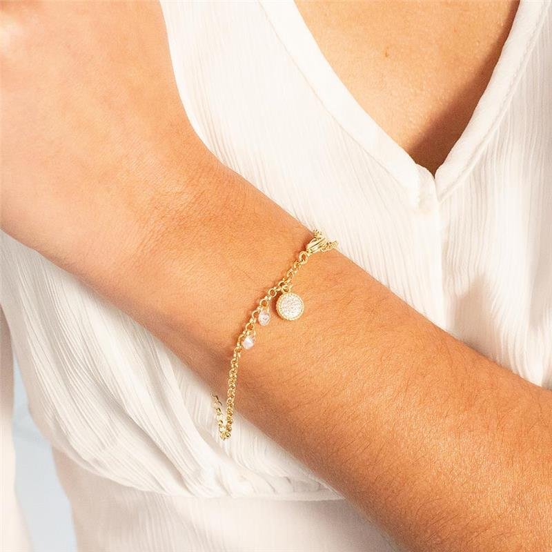 PULSEIRA FOLHEADA COM PINGENTE CRAVEJADO - 18 CM