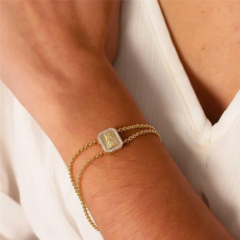 PULSEIRA FOLHEADA NOSSA SENHORA APARECIDA COM ZIRCÔNIA