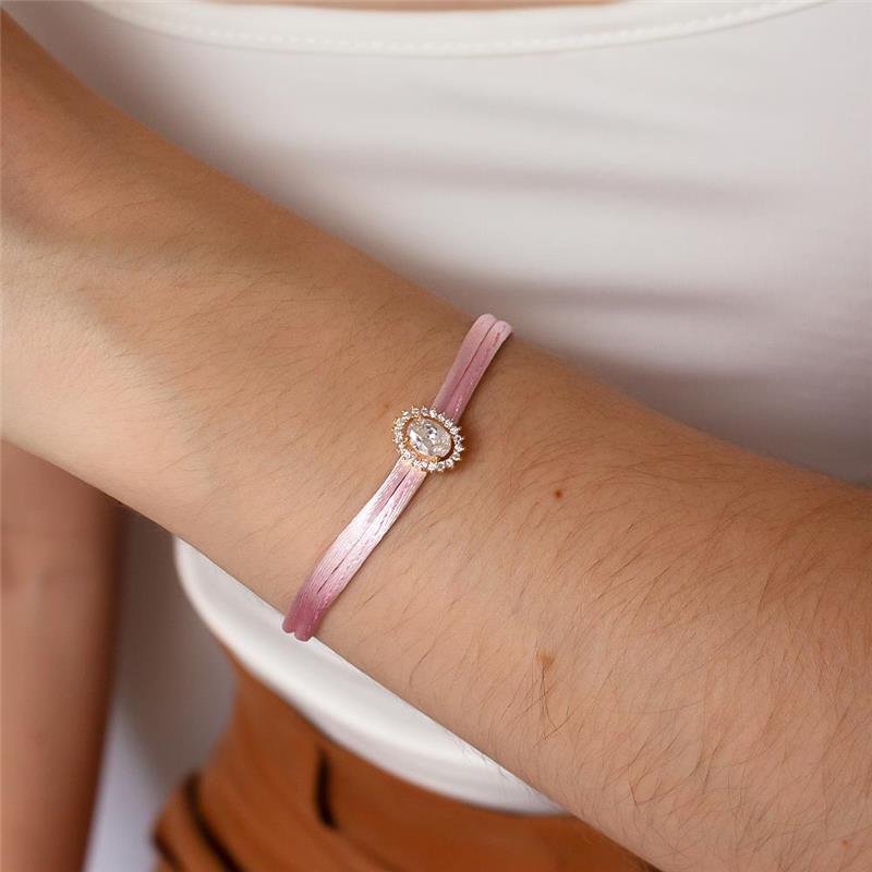 PULSEIRA FOLHEADA CORDÃO ROSA PEDRA CRAVEJADA