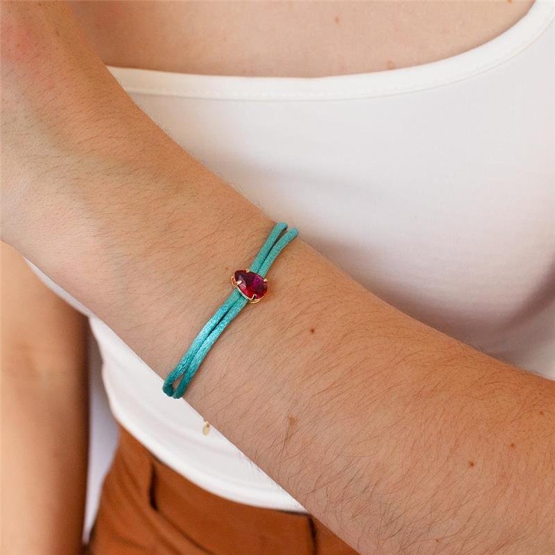 PULSEIRA FOLHEADA CORDÃO PEDRA GOTA VERMELHA