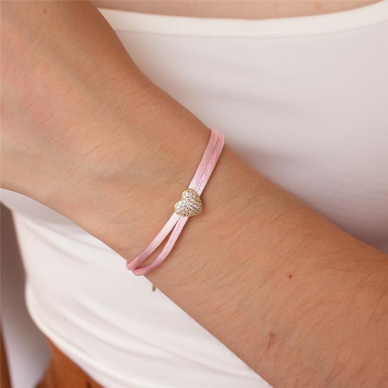 PULSEIRA FOLHEADA CORDÃO ROSA CORAÇÃO CRAVEJADO